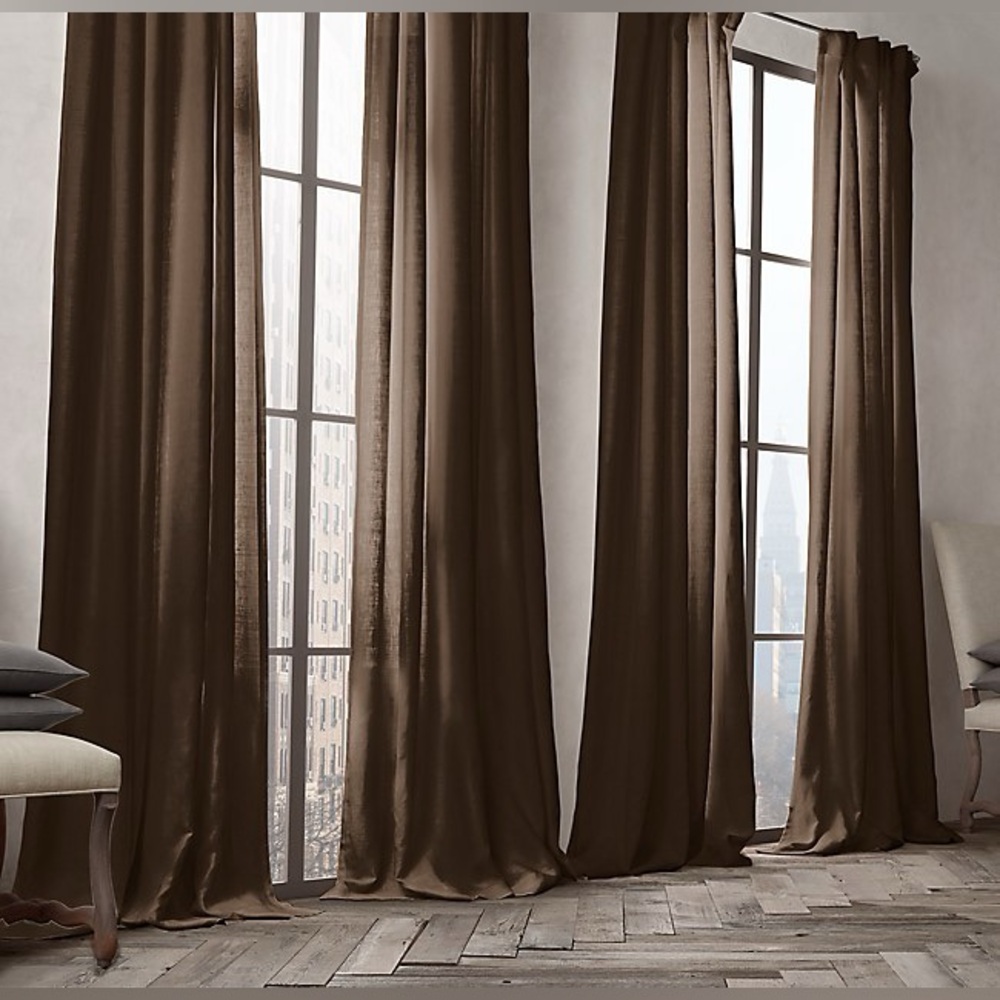 NWT Two BLACK RH Heavyweight Linen curtain panels